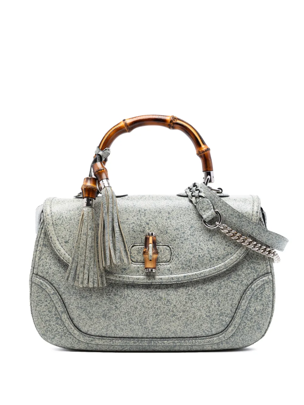 Gucci Pre-Owned 2016-2026 Large Speckled Leather New Bamboo Top Handle Bag satchel - Grigio