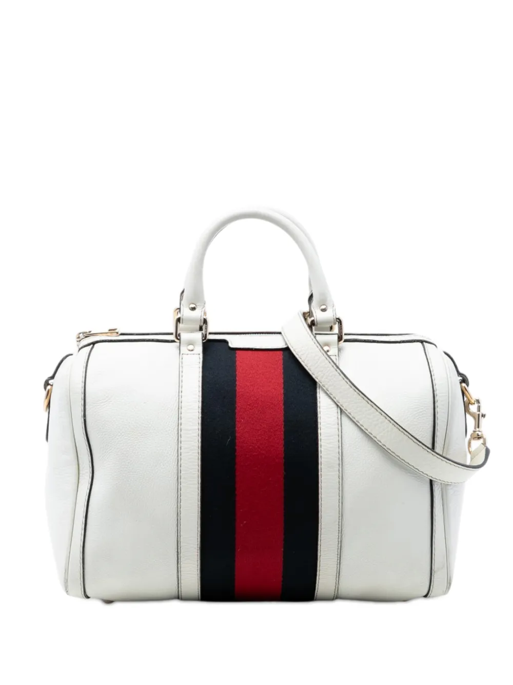 Gucci Pre-Owned 2016-2026 Medium Calfskin Web Joy Boston Bag satchel - Bianco