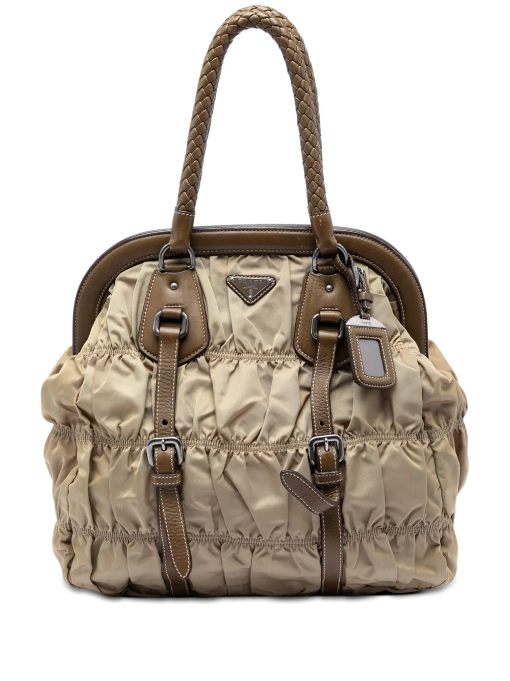Prada Pre-Owned 2010-2026 Tessuto Gaufre Frame tote bag - Nude