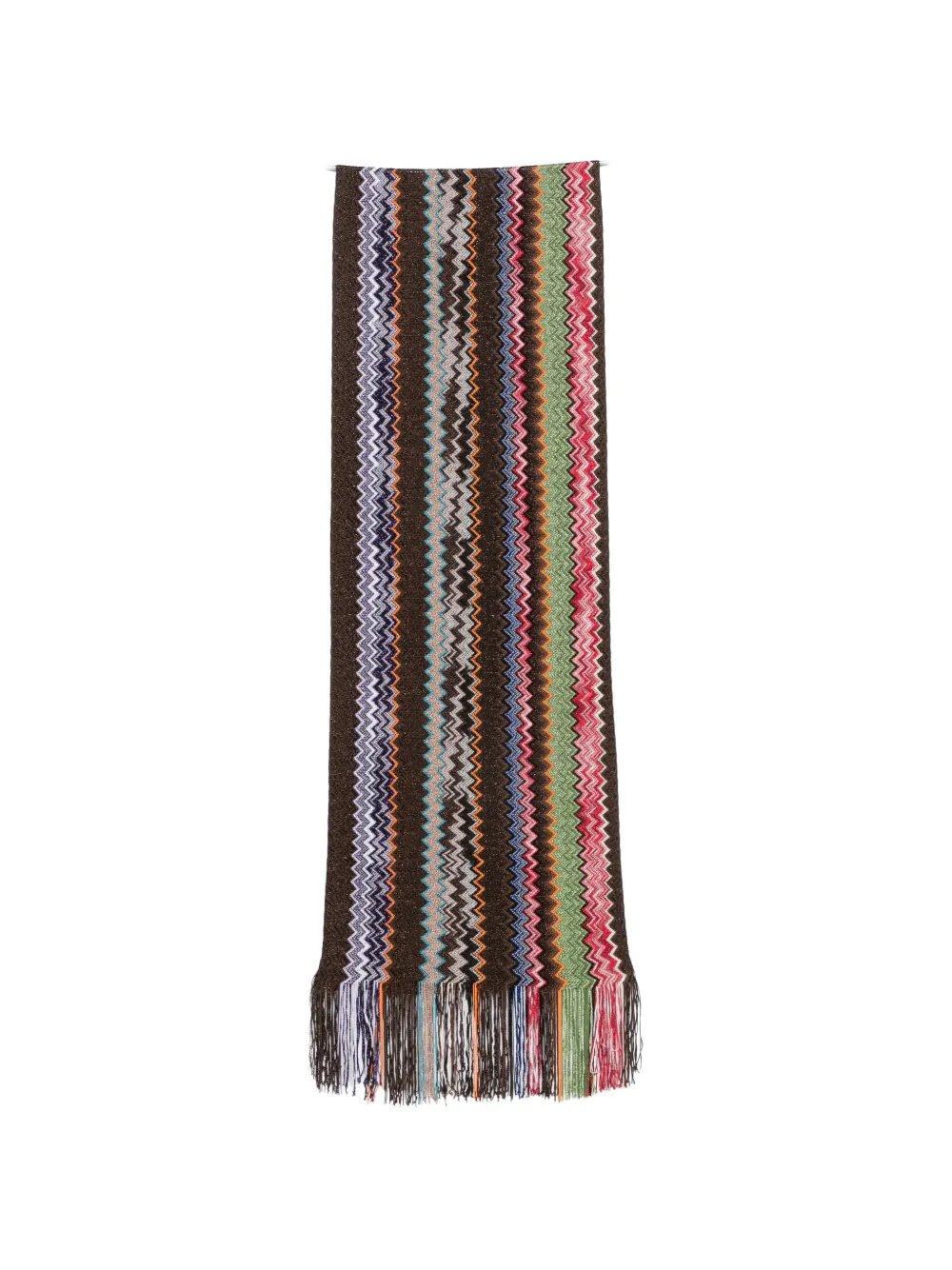 Missoni zigzag-knit fringed scarf - Marrone
