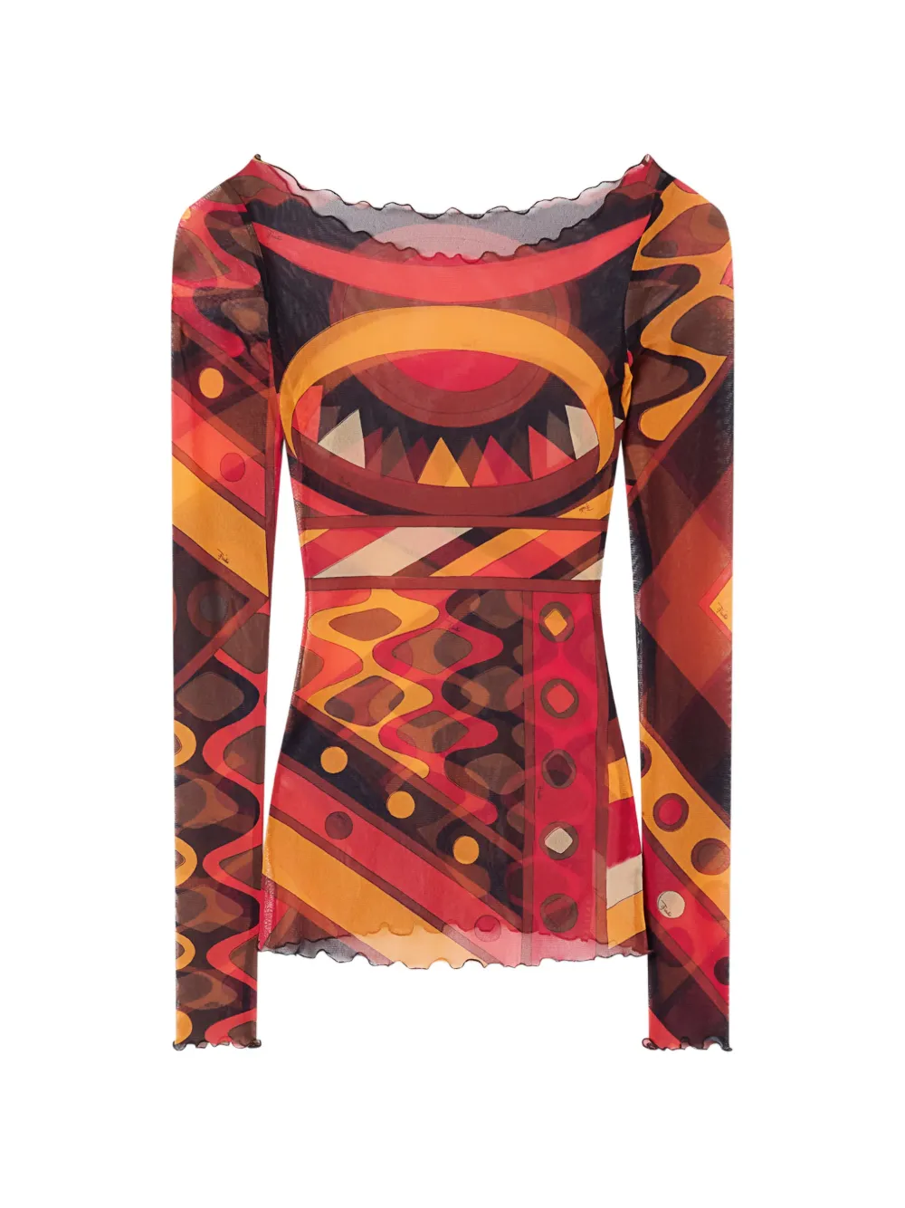 PUCCI Vivara-print tulle top - Arancione