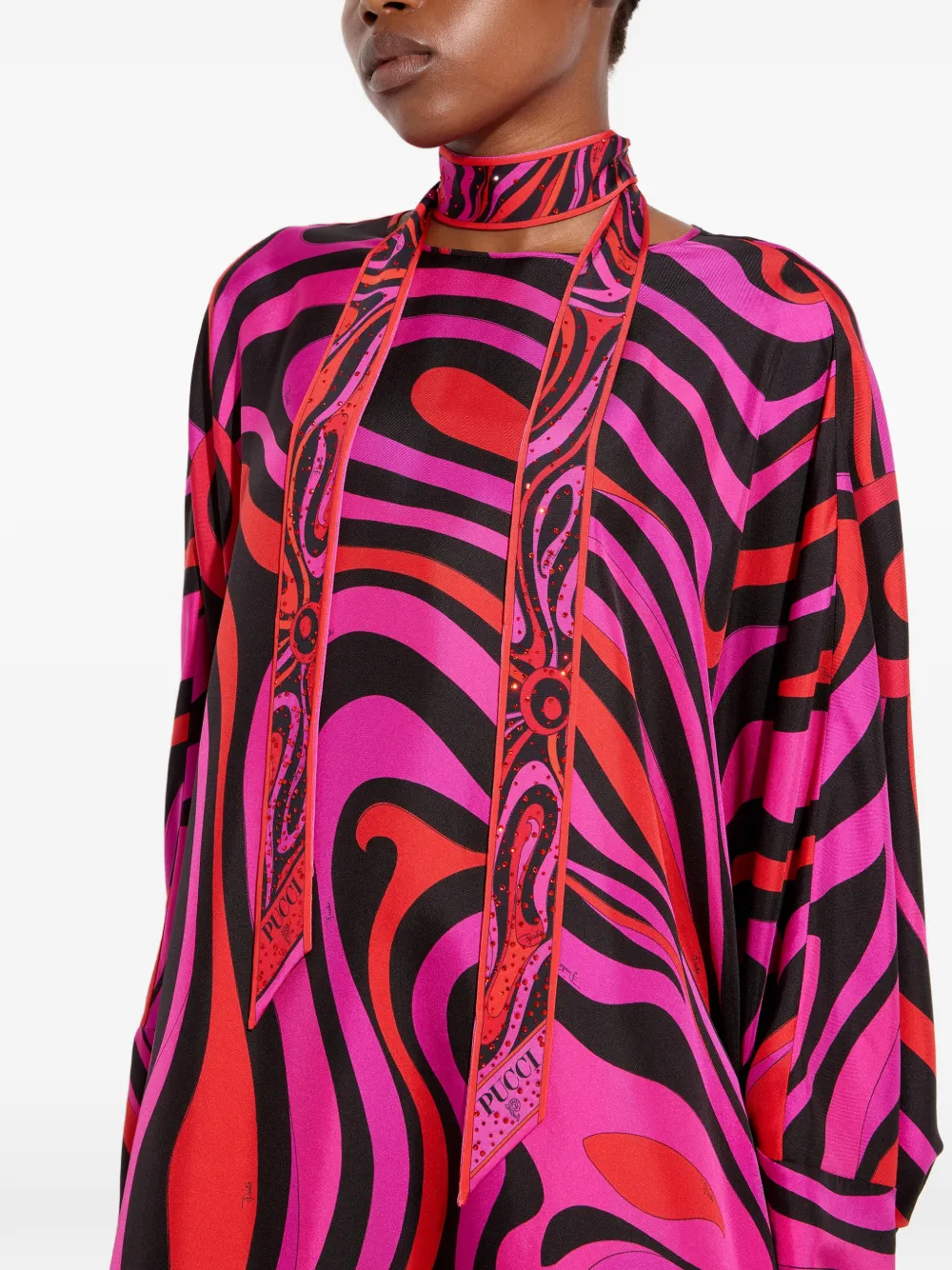 PUCCI Zijden twill sjaal met stras en print Roze