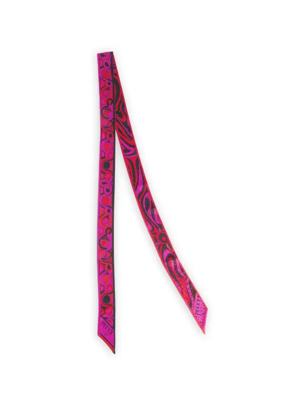 Pucci Mixed Print Silk Twill with Rhinestones Scarf in Pink