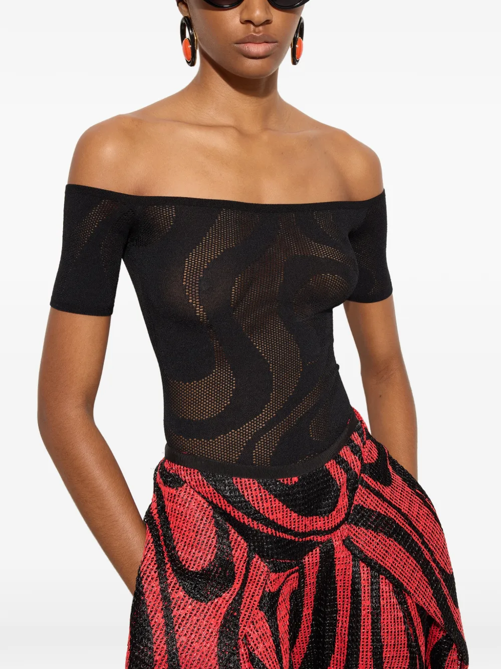 PUCCI Top met korte mouwen en Marmo-jacquard Zwart
