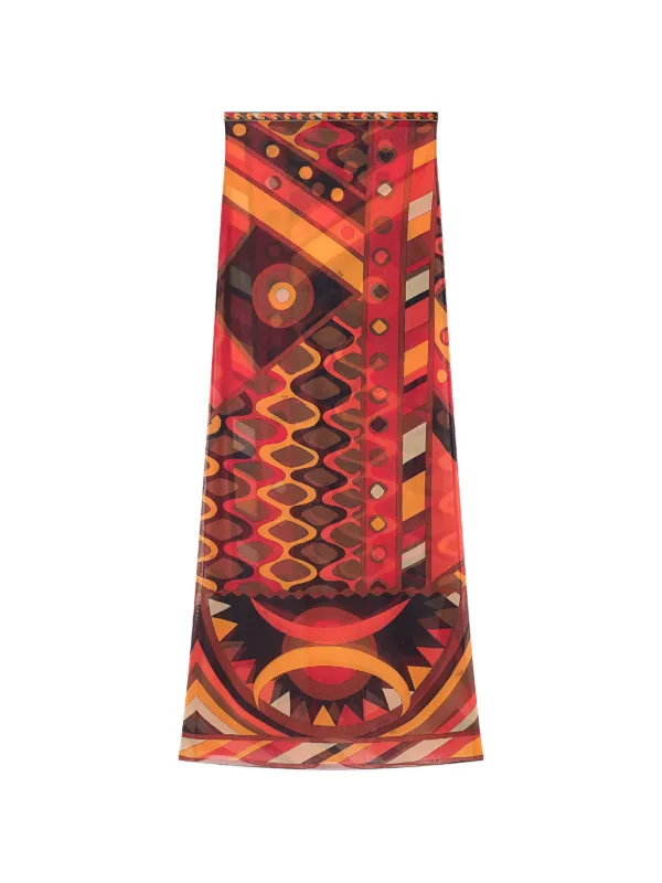 Pucci Vivara-print Long Tulle Skirt in Red