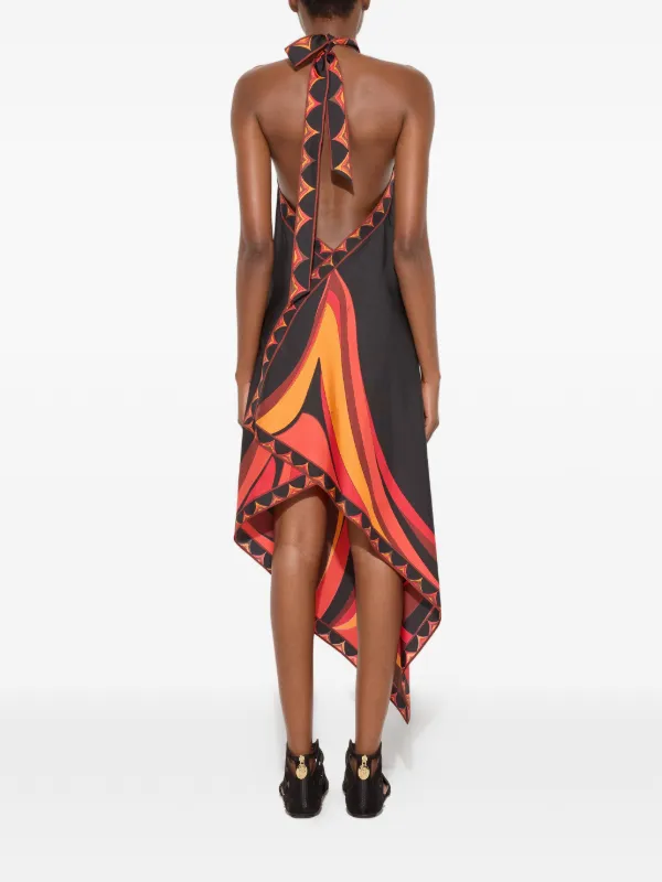 pucci backless dress - Fari Print Silk - Size: 40 - Orange & Black this garment combines softness Web Collection: Golden Hour Bridal Back Jewelry Clip Size:S / US 4-6