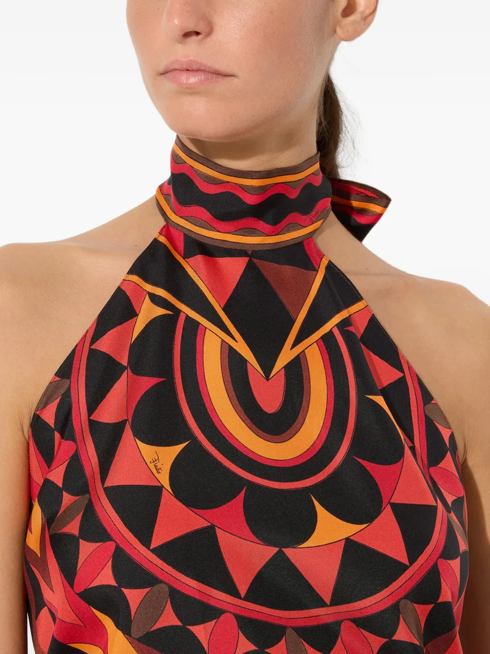 PUCCI Zijden top met Manuba-print Zwart