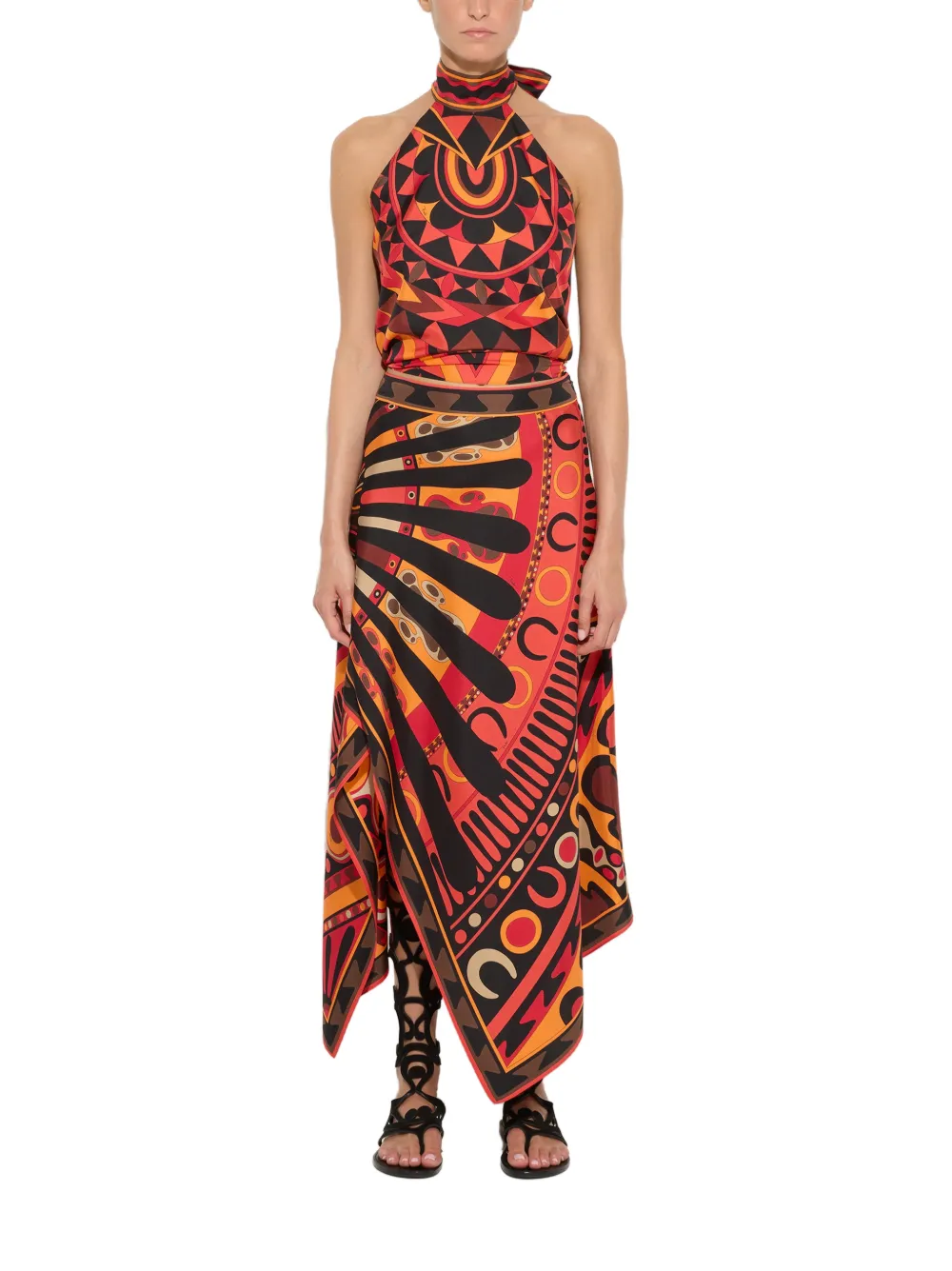 PUCCI Zijden top met Manuba-print Zwart