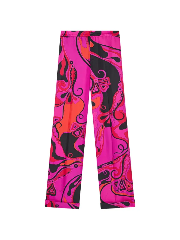 Pucci Orchidee-print Silk Pants in Pink