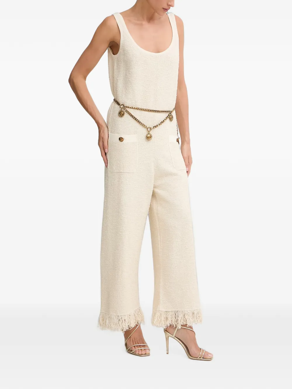 Elisabetta Franchi fringe-trim chain-belt jumpsuit - Toni neutri