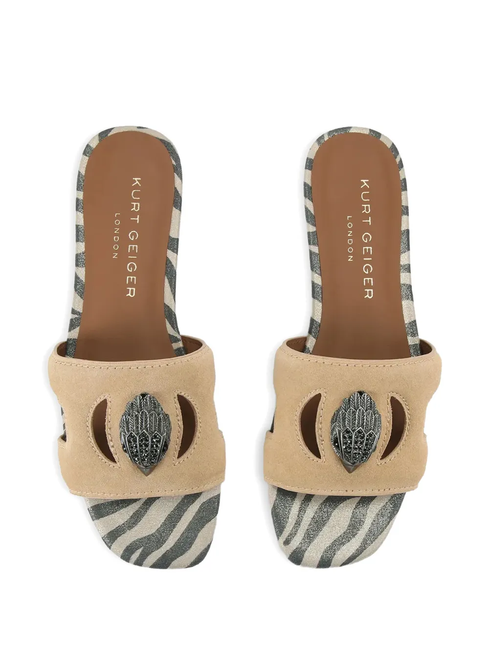 Kurt Geiger London Eagle-head zebra-print slides Beige