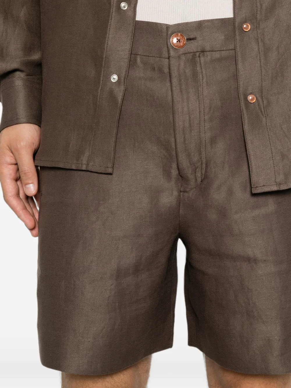 GOD'S TRUE LINEN Cocoa side-buckle shorts Bruin