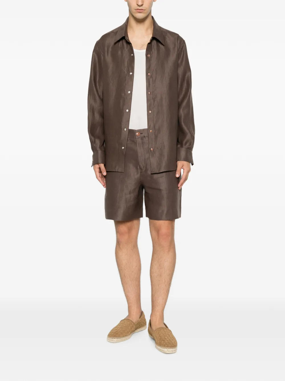 GOD'S TRUE LINEN Cocoa side-buckle shorts Bruin