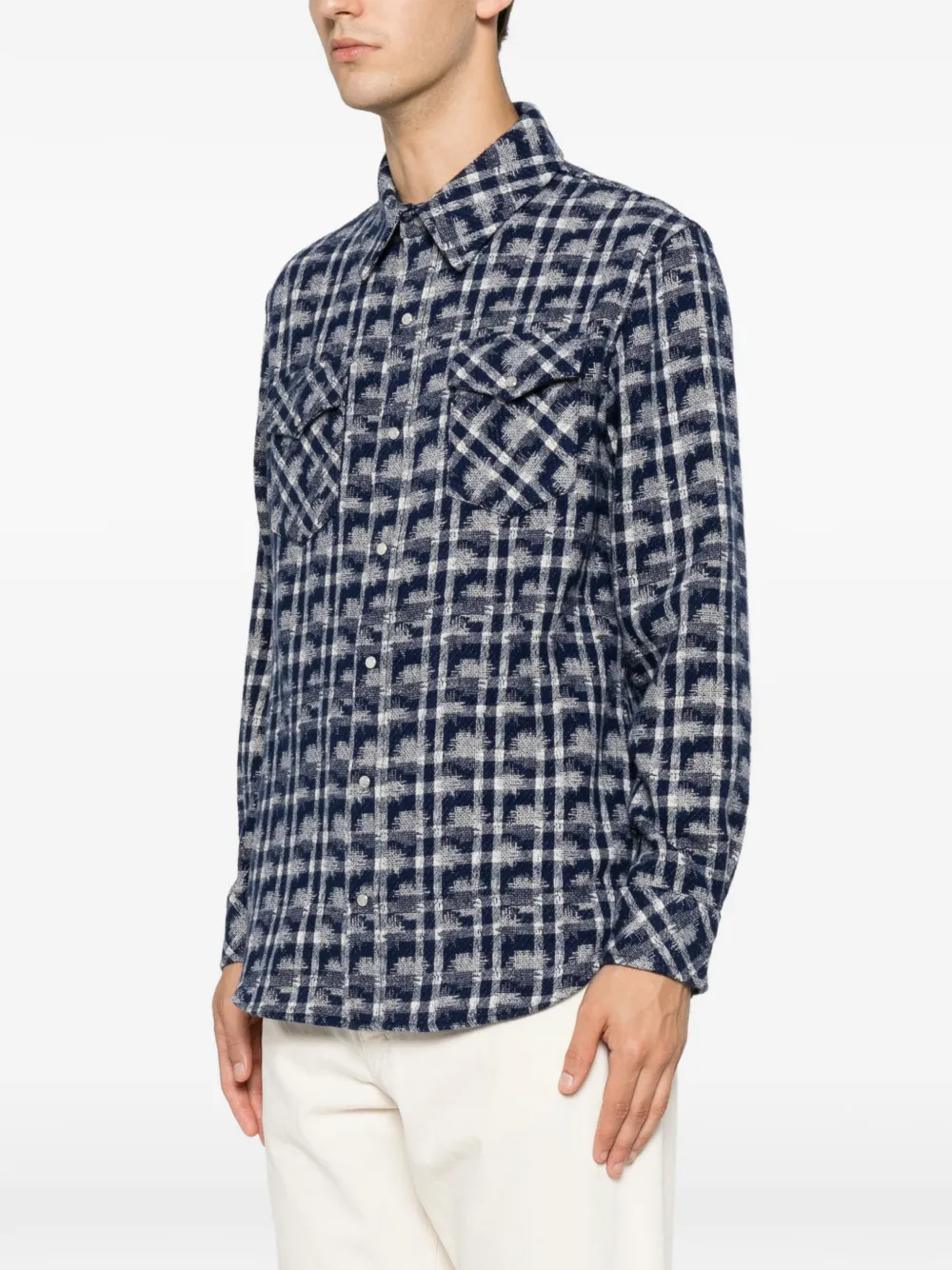 GOD'S TRUE CASHMERE Shibori geruit kasjmier overhemd Blauw