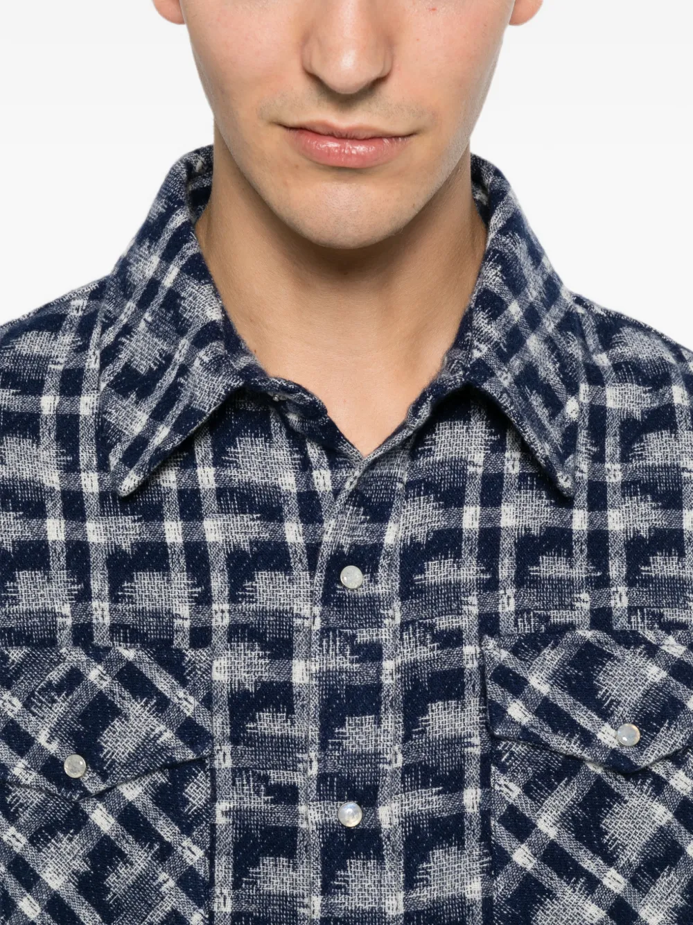GOD'S TRUE CASHMERE Shibori geruit kasjmier overhemd Blauw