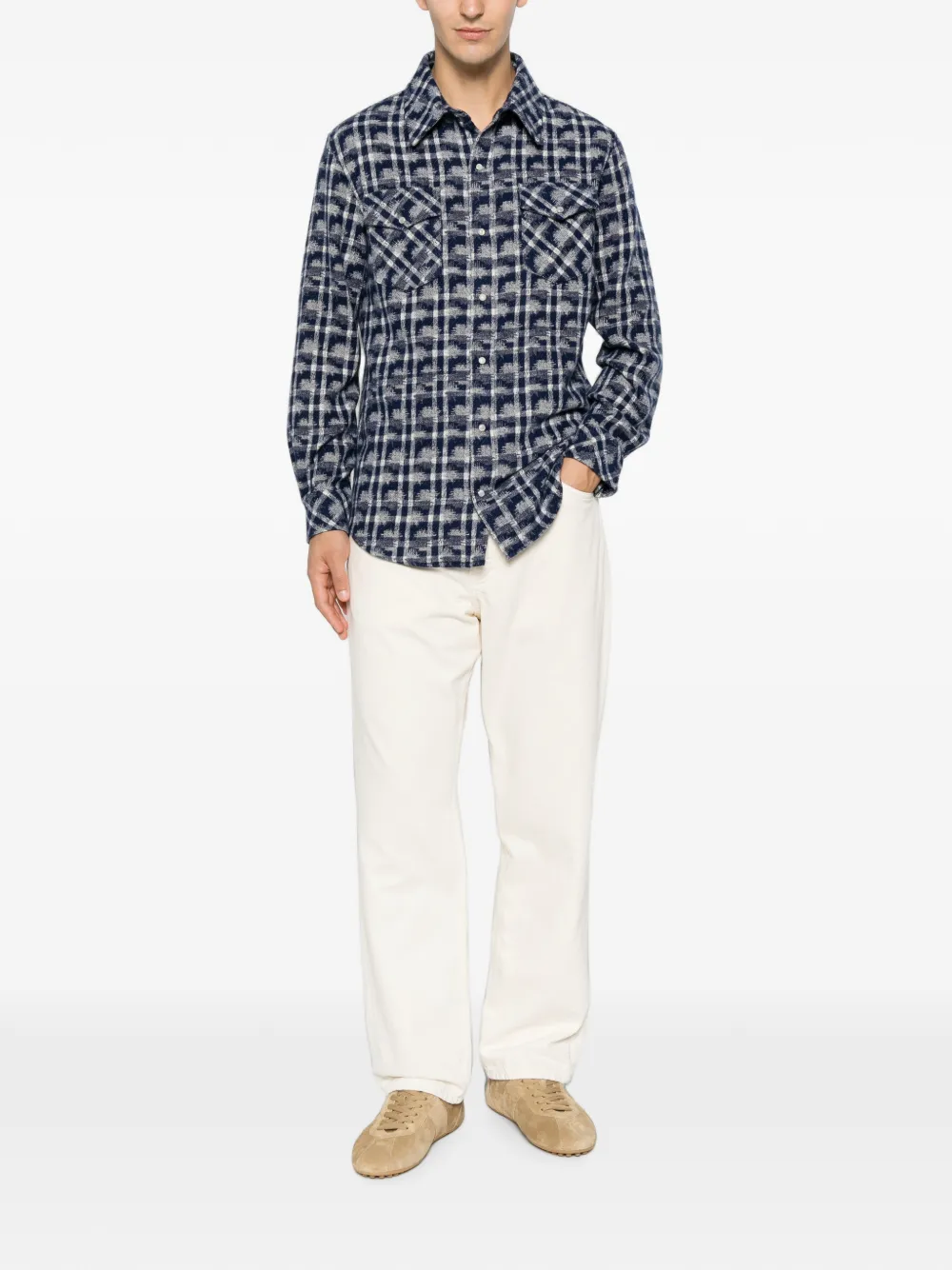 GOD'S TRUE CASHMERE Shibori geruit kasjmier overhemd Blauw