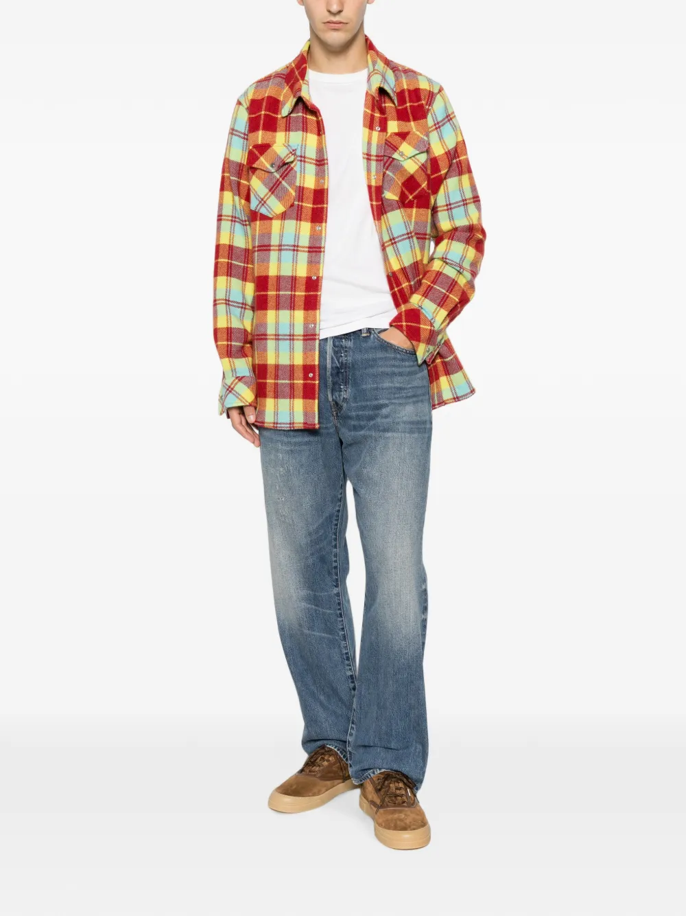 GOD'S TRUE CASHMERE Kasjmier overhemd met tartan-ruit Rood