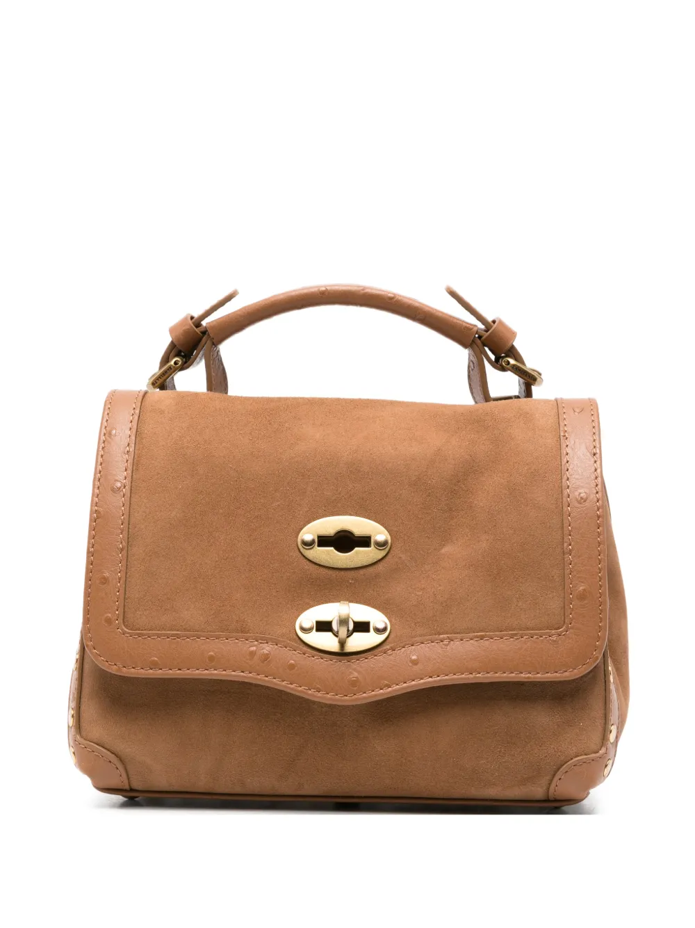 Zanellato mini Postina studded suede tote bag - Marrone