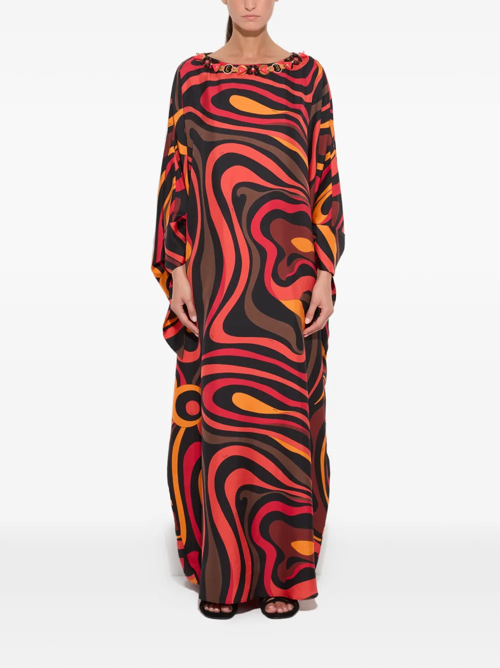 PUCCI Zijden tuniek met borduurwerk en Marmo-print Zwart