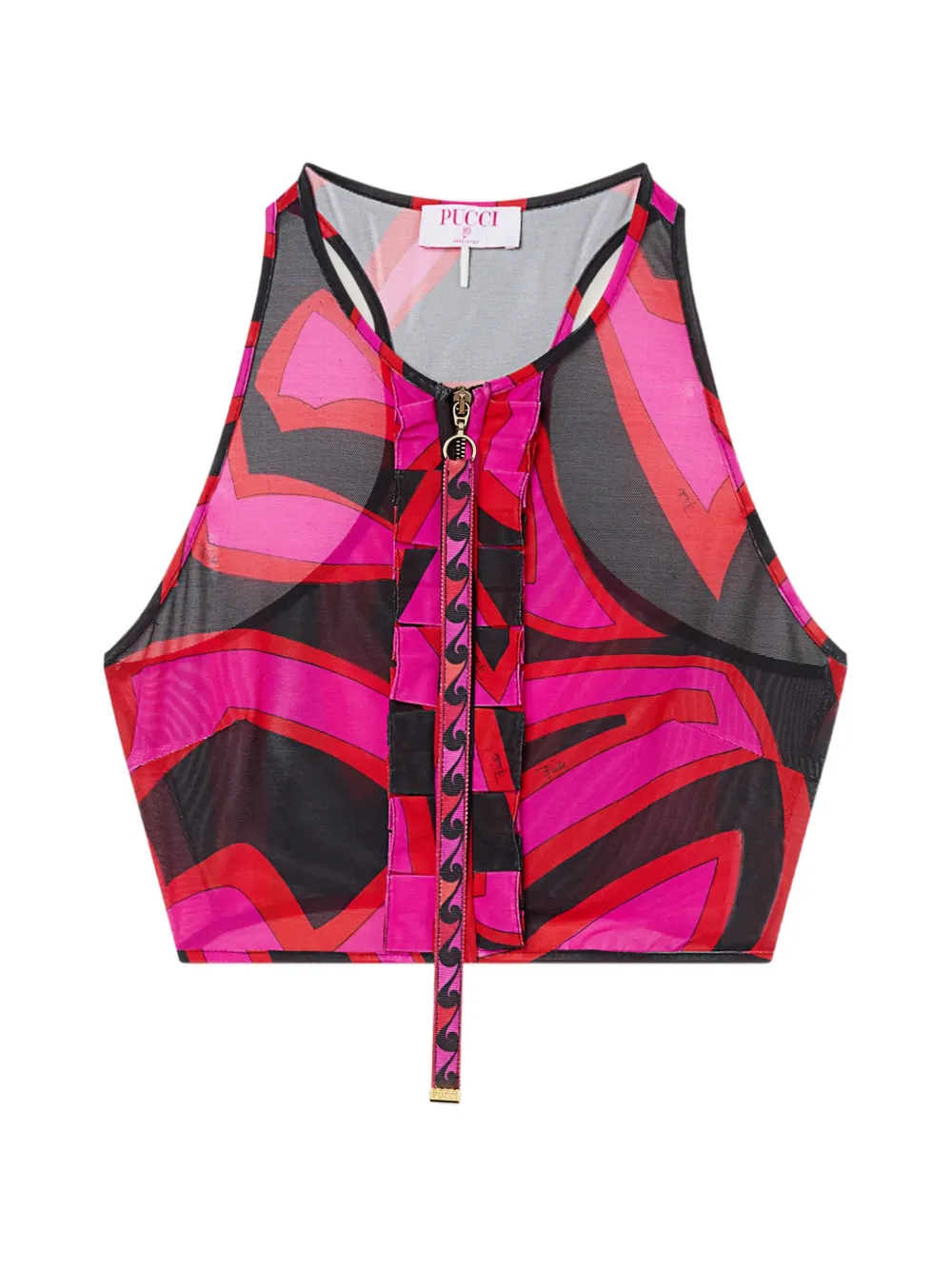 PUCCI Labirinto-print ruffle sleeveless top - Rosa