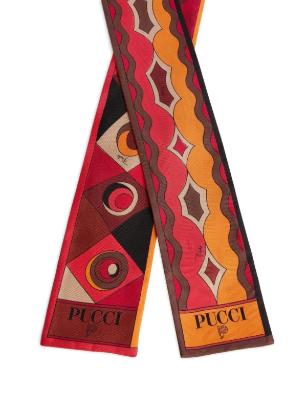 Pucci Mixed Print Silk Twill Scarf in Red