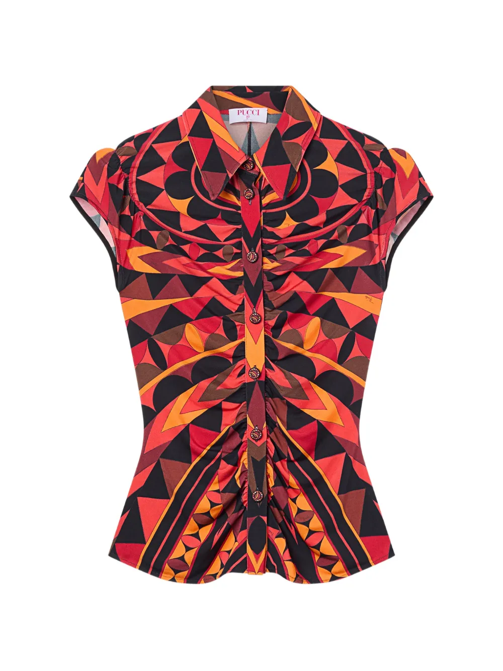 PUCCI Manuba-print ruched blouse - Rosso