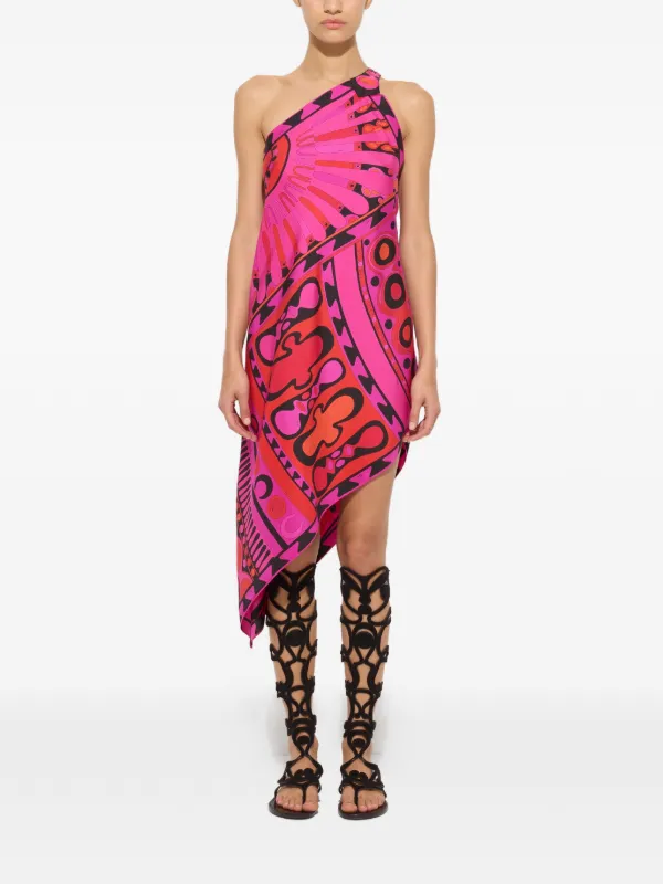 pucci one shoulder dress Pucci - Soleil Print One Shoulder Silk Dress - Size: XS - Nude