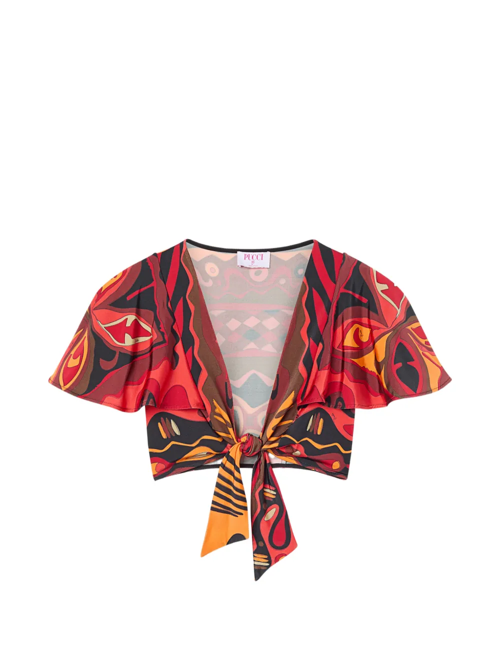 PUCCI Angoli-print knotted top - Rosso