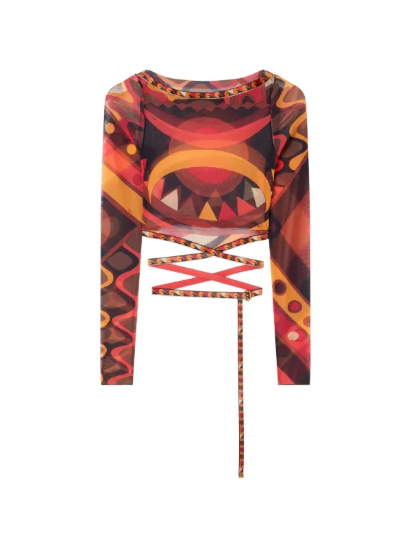 Pucci Vivara-print Tulle Crop Top in Red