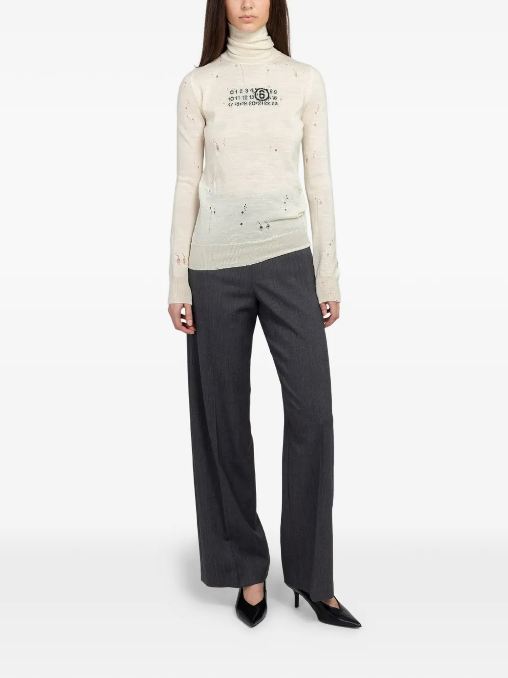 Maison Margiela Gerafelde wollen trui Beige