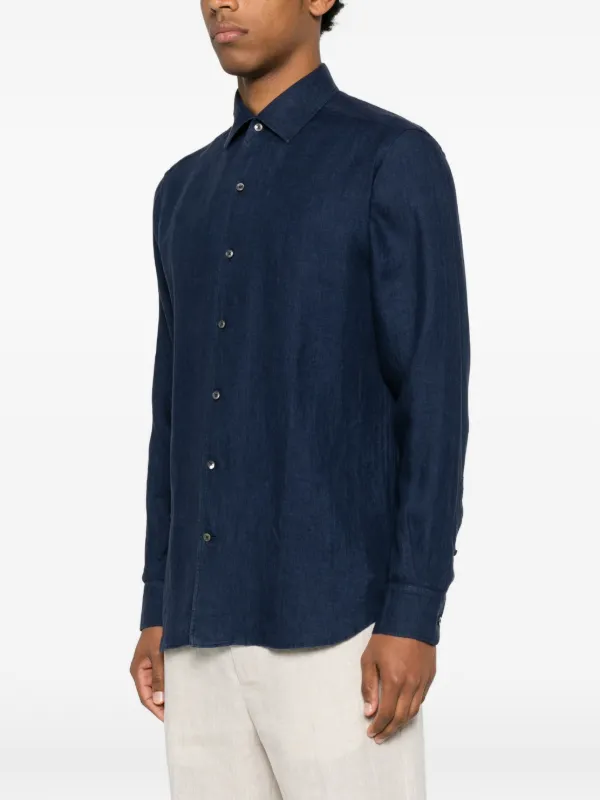 Zegna long-sleeve Linen Shirt | Blue | FARFETCH CA