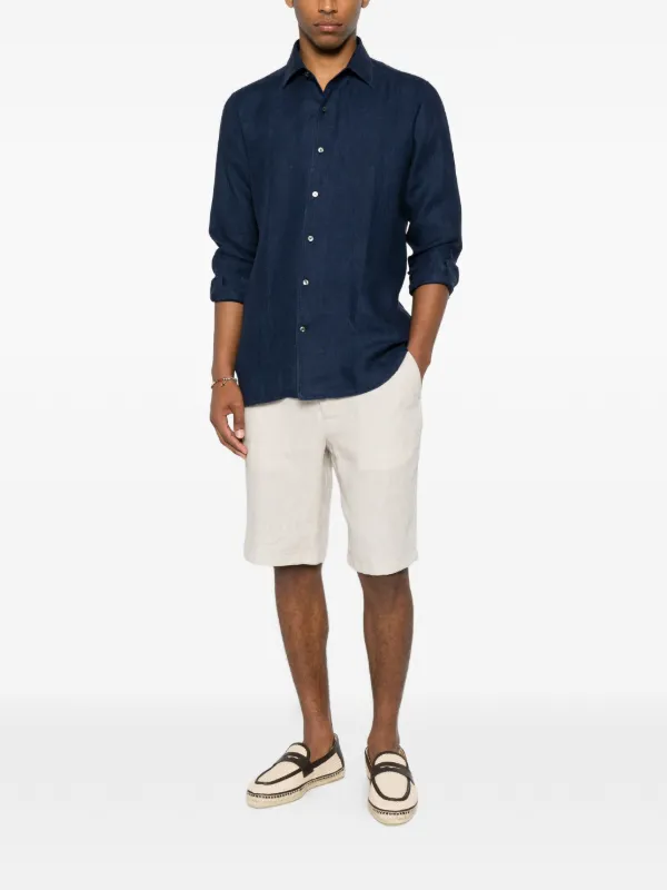 Zegna long-sleeve Linen Shirt | Blue | FARFETCH CA