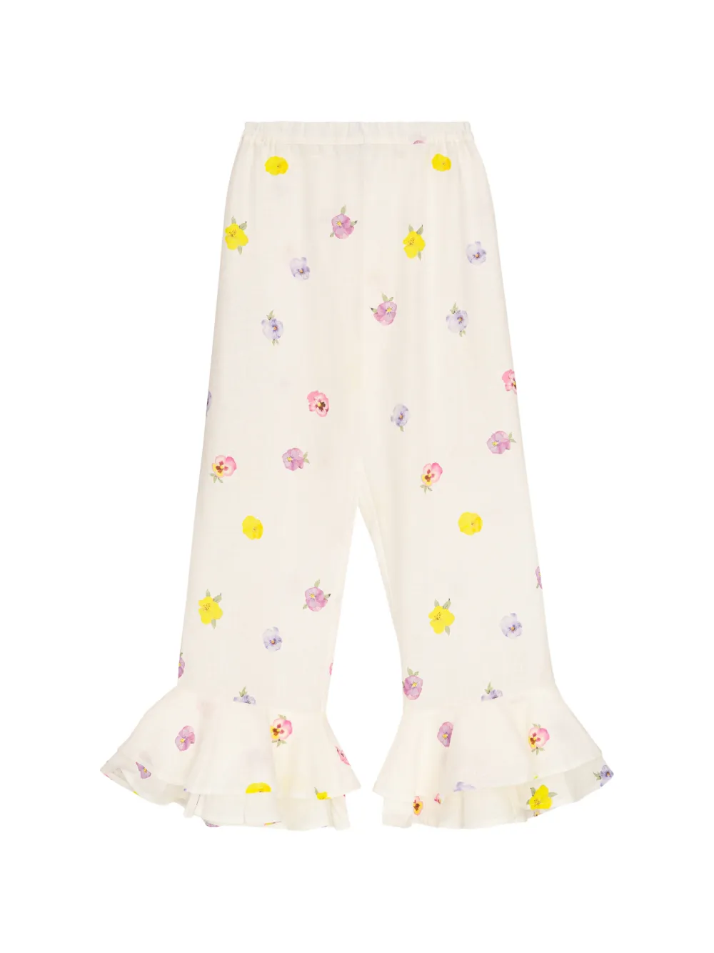 Sleeper Cha-Cha floral-print ruffled trousers - Nude