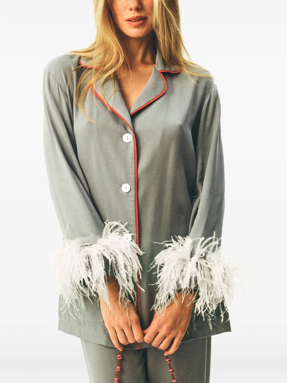  Sleeper Pijama Party Con Ribete De Plumas - Gris 