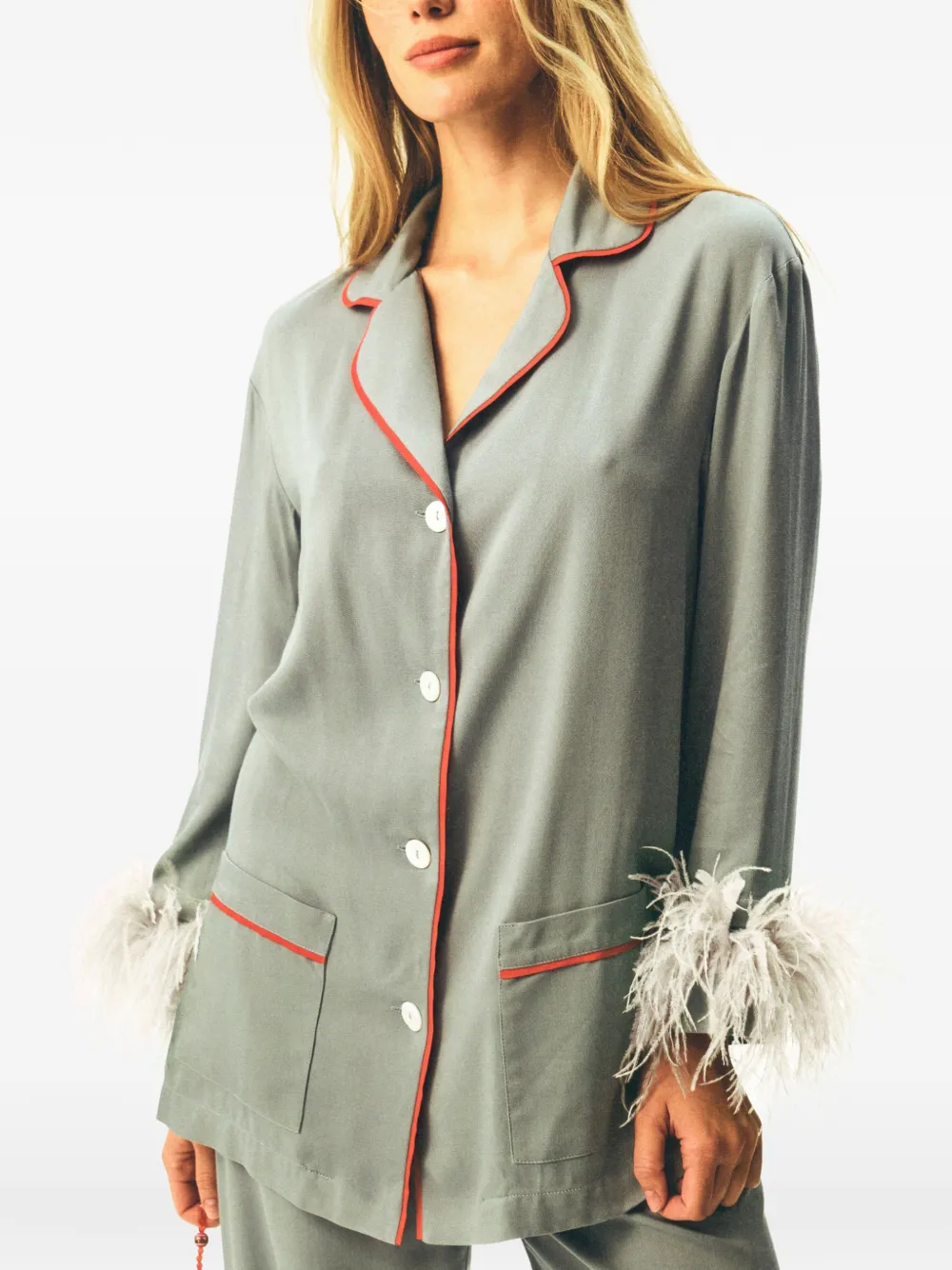  Sleeper Pijama Party Con Ribete De Plumas - Gris 
