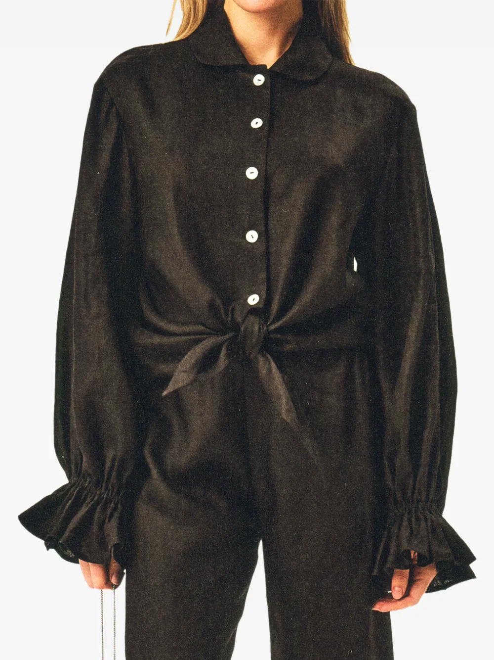 Sleeper Rumba ruffled-trim tie-front lounge set - Schwarz