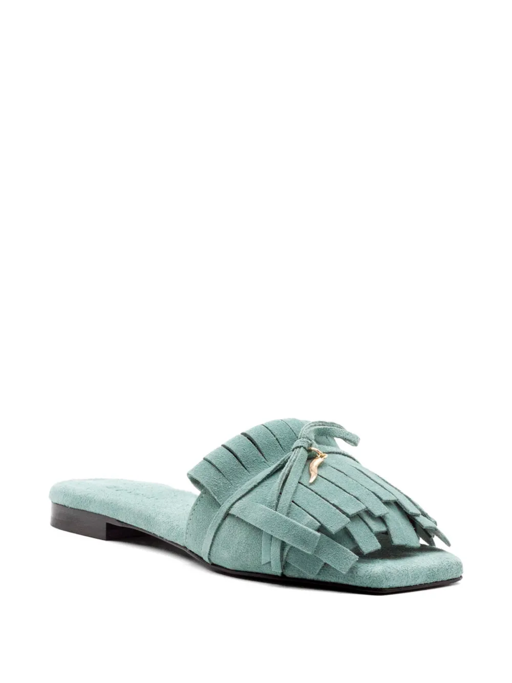 Donnarì Sandalen met franje detail en vierkante neus Groen