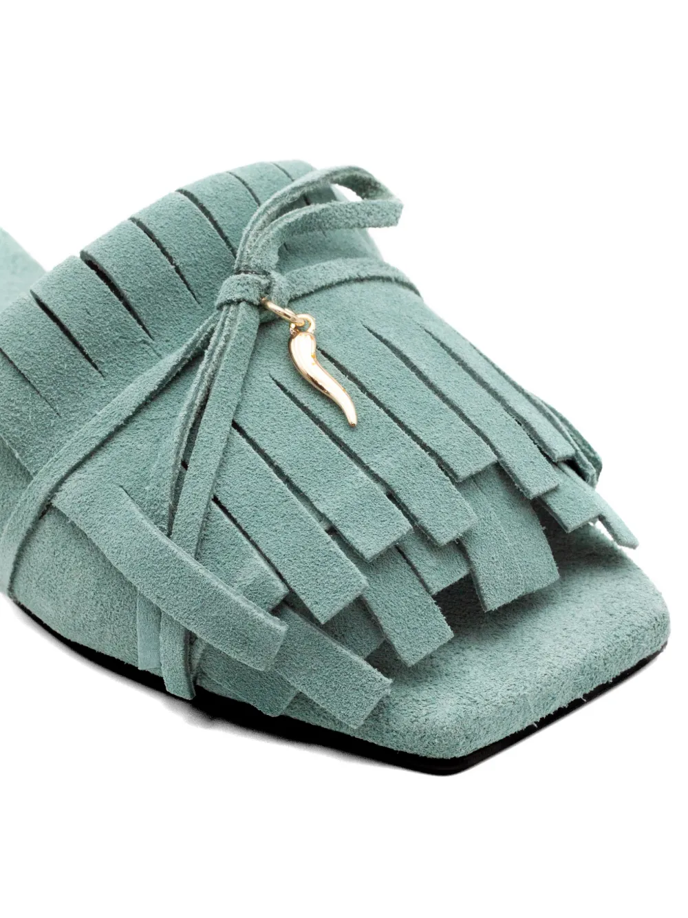 Donnarì Sandalen met franje detail en vierkante neus Groen
