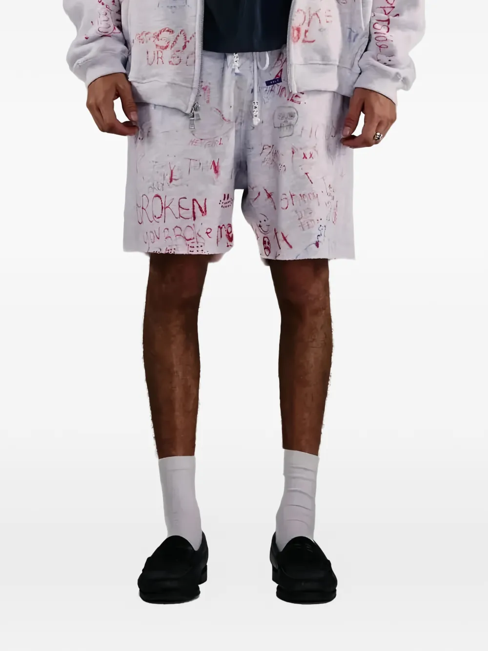 PALY HOLLYWOOD graffiti-print drawstring shorts - Grigio