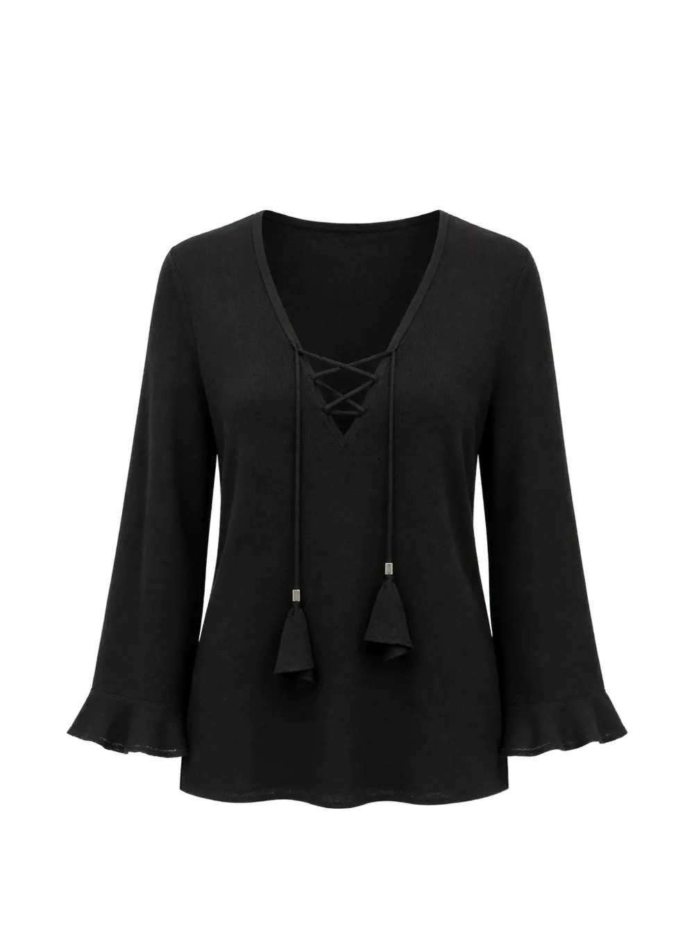 Dorothee Schumacher lace-up ruffled-cuff top - Nero
