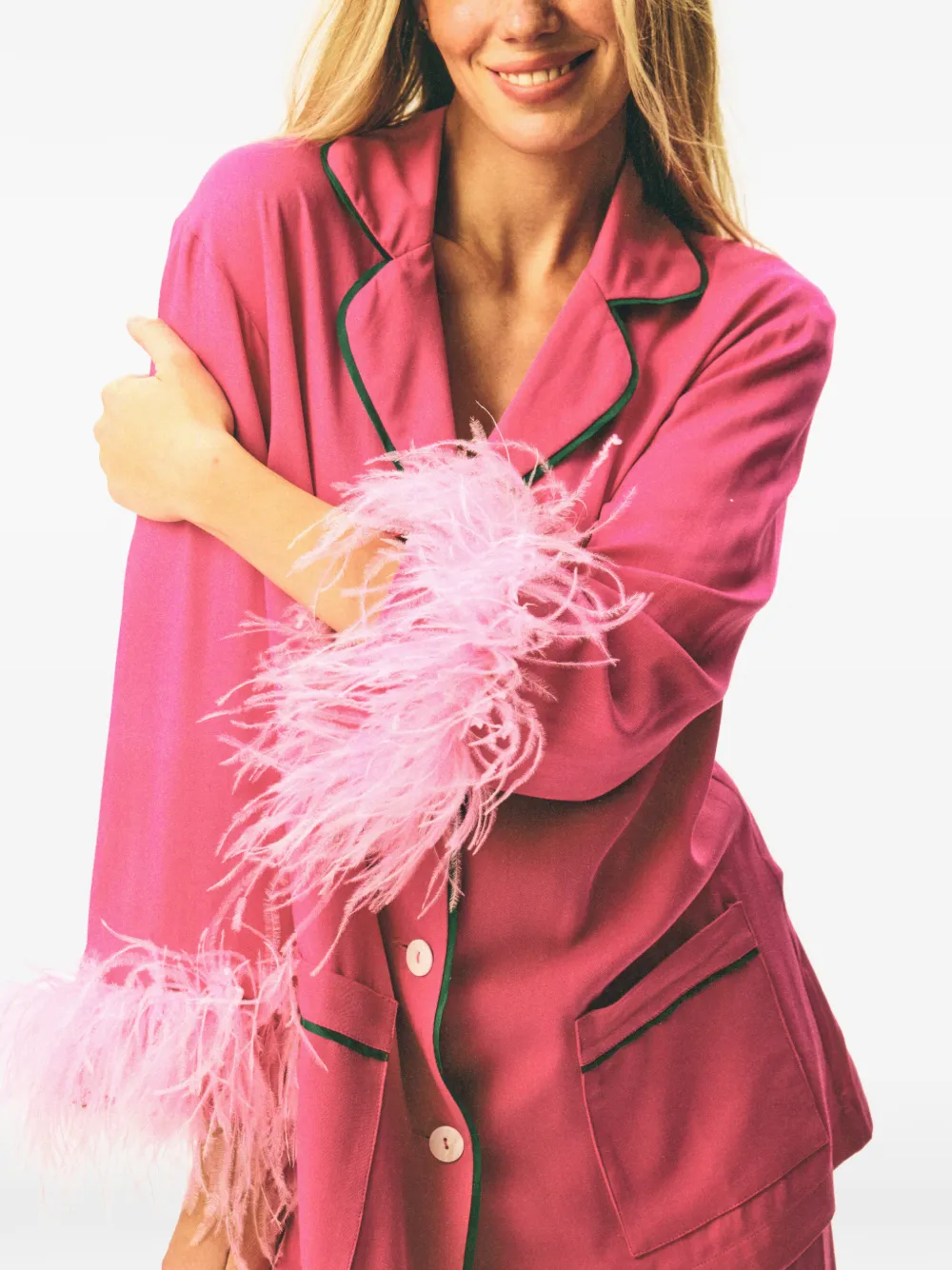 Sleeper Party pyjama met veren afwerking Roze