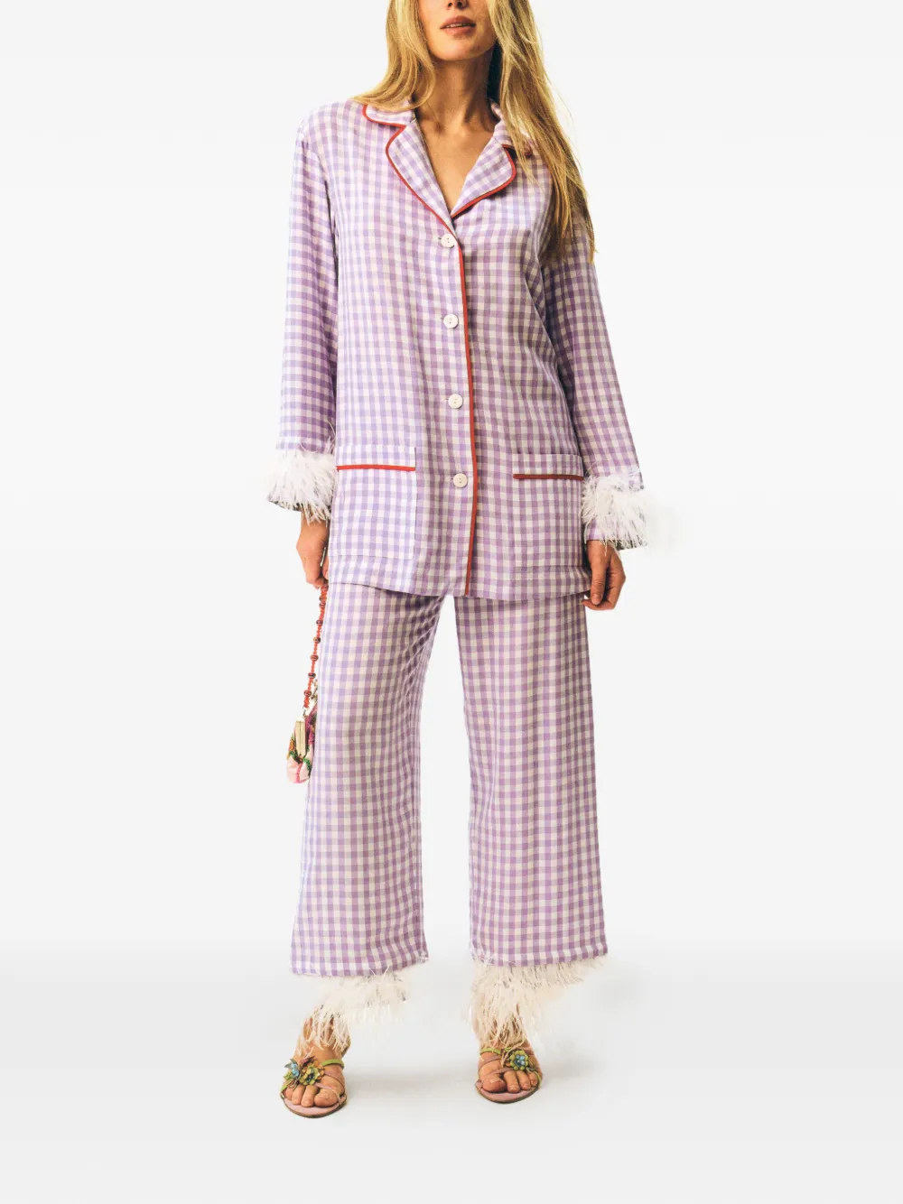 Sleeper Party pyjama met veren afwerking Paars
