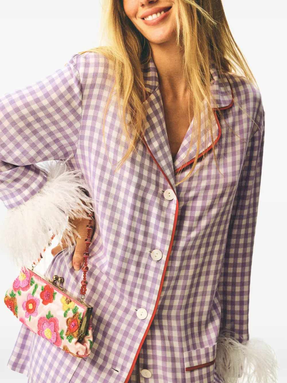 Sleeper Party pyjama met veren afwerking Paars