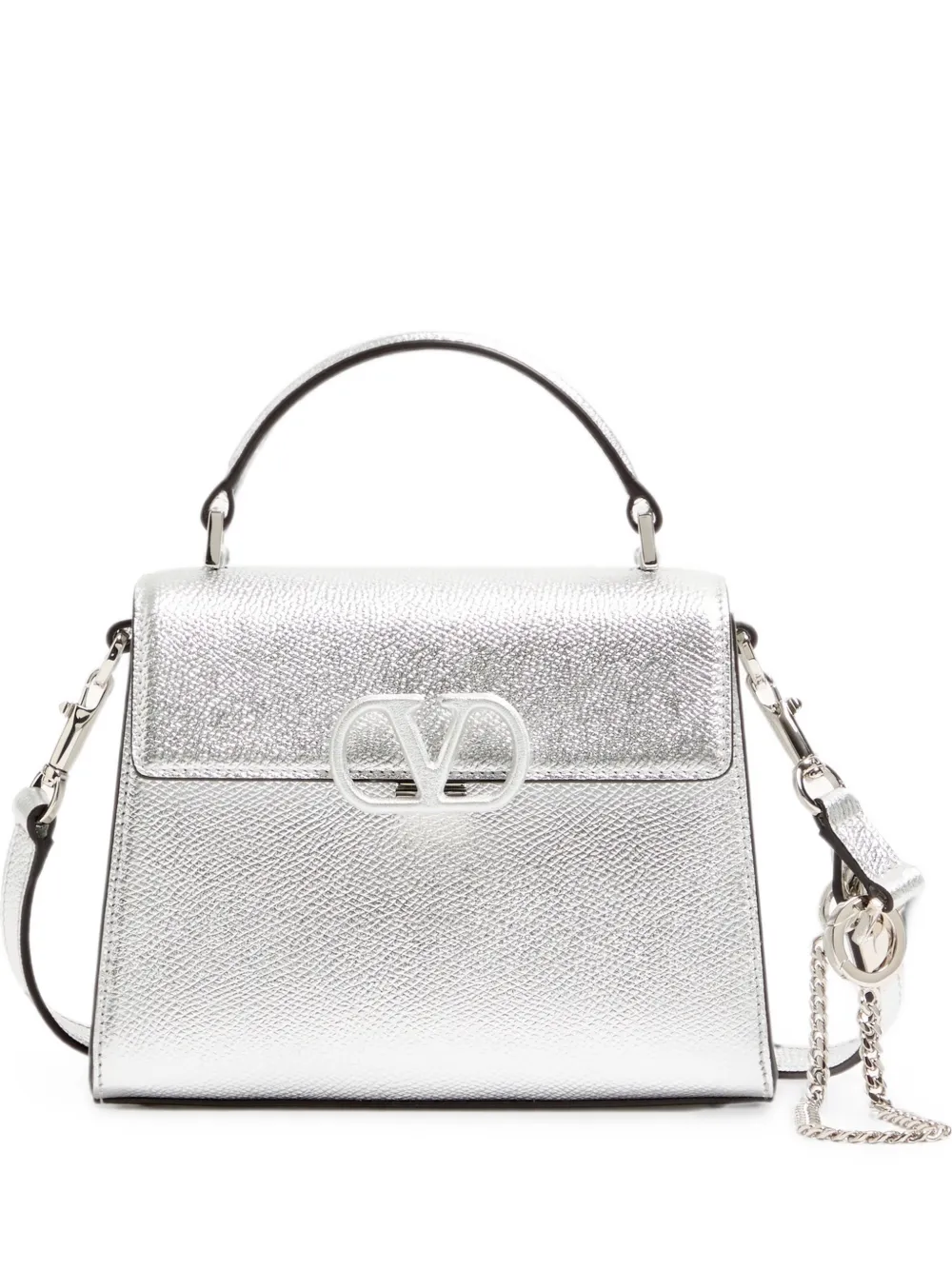 Valentino Garavani Vsling Mini Handbag In Laminated Grainy Calfskin In Silver