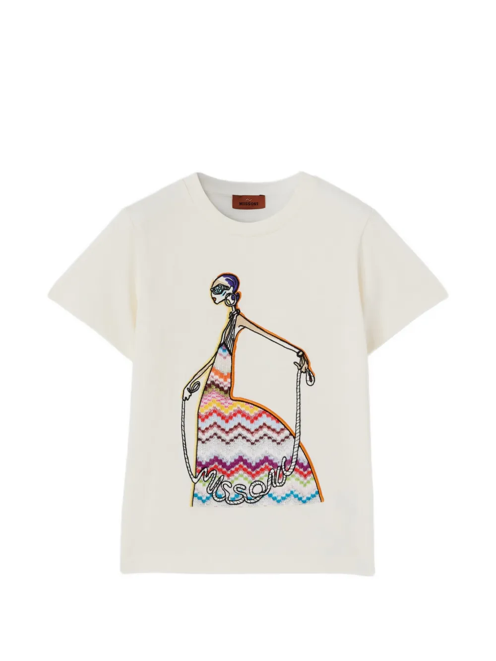 Missoni Kids embroidered zigzag-print T-shirt - Nude