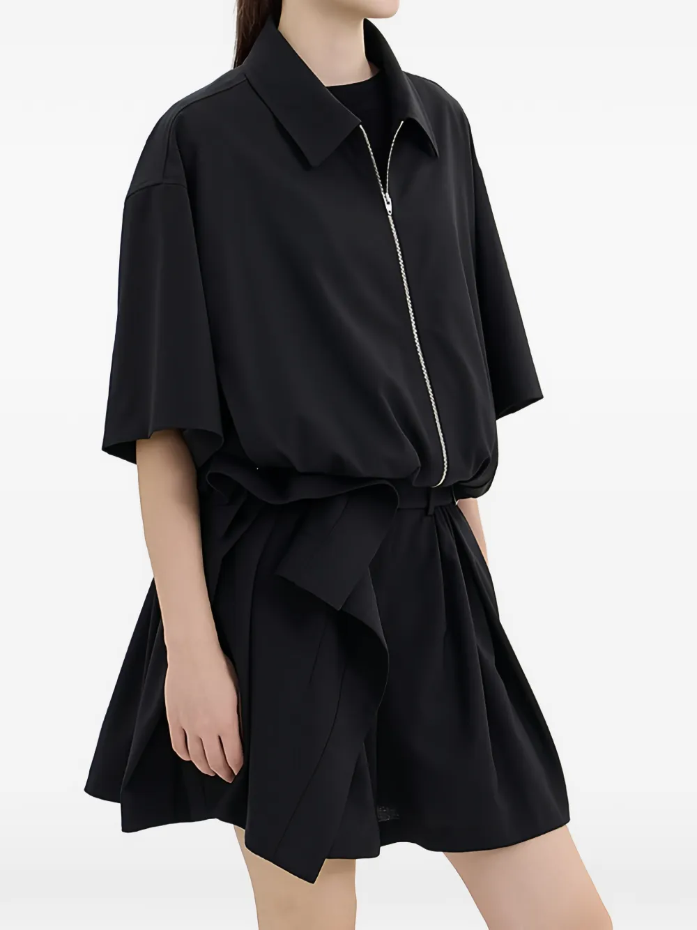 Juun.J Gesmockte blouse met rits Zwart