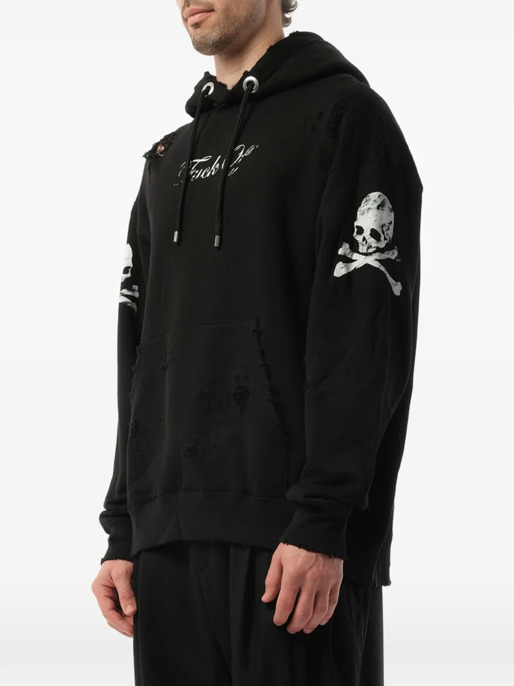 Mastermind Japan Gerafelde hoodie met doodskopprint Zwart