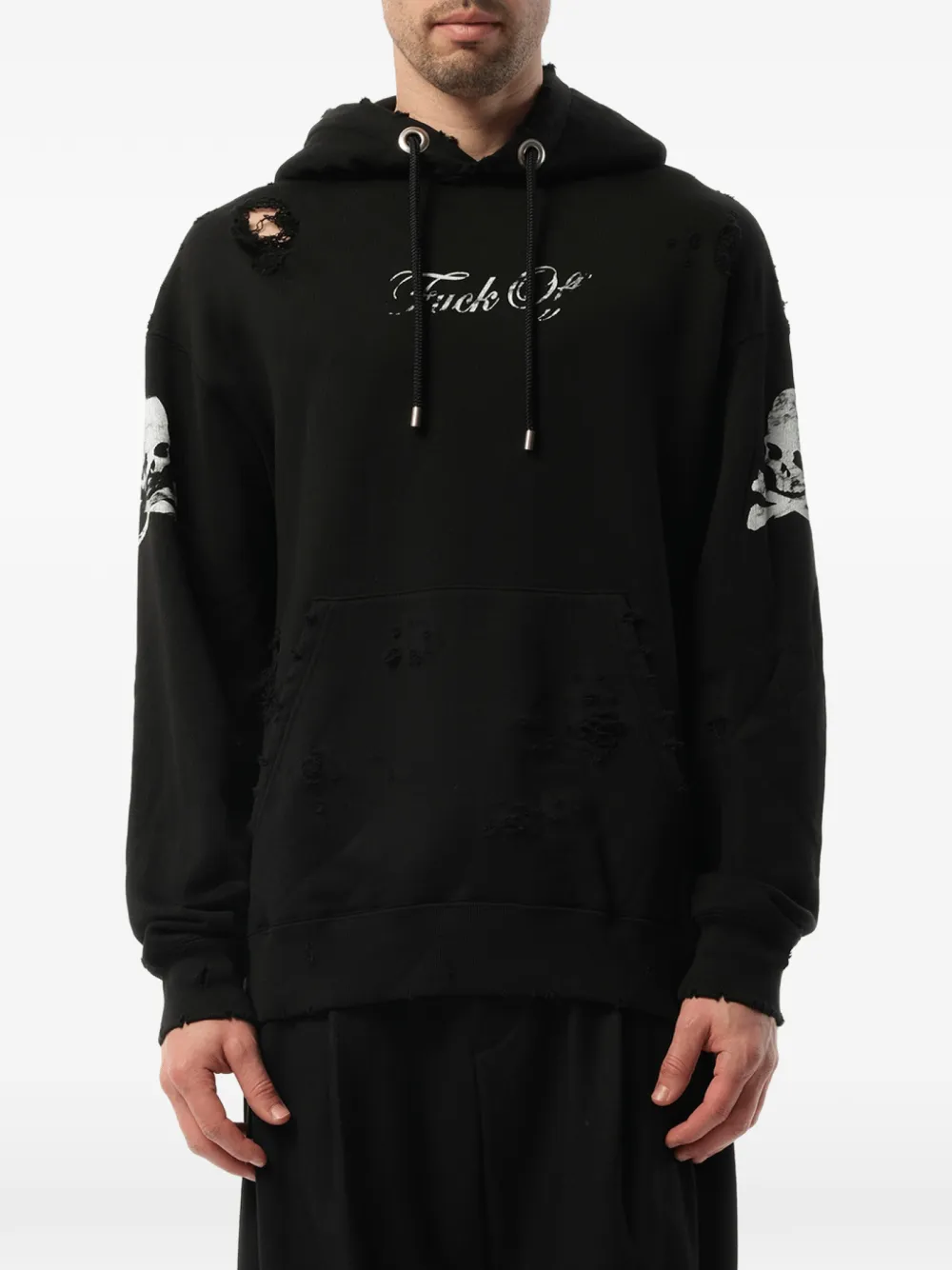 Mastermind Japan distressed skull-print hoodie - Schwarz