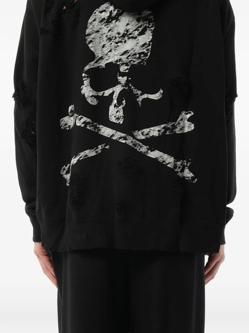 Mastermind Japan Gerafelde hoodie met doodskopprint Zwart