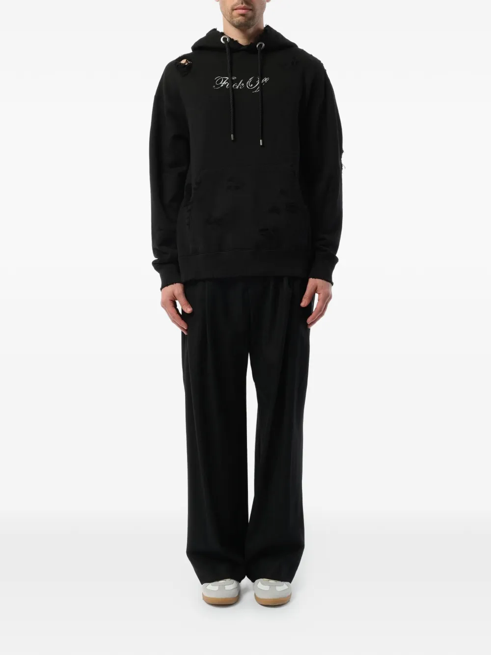Mastermind Japan Gerafelde hoodie met doodskopprint Zwart
